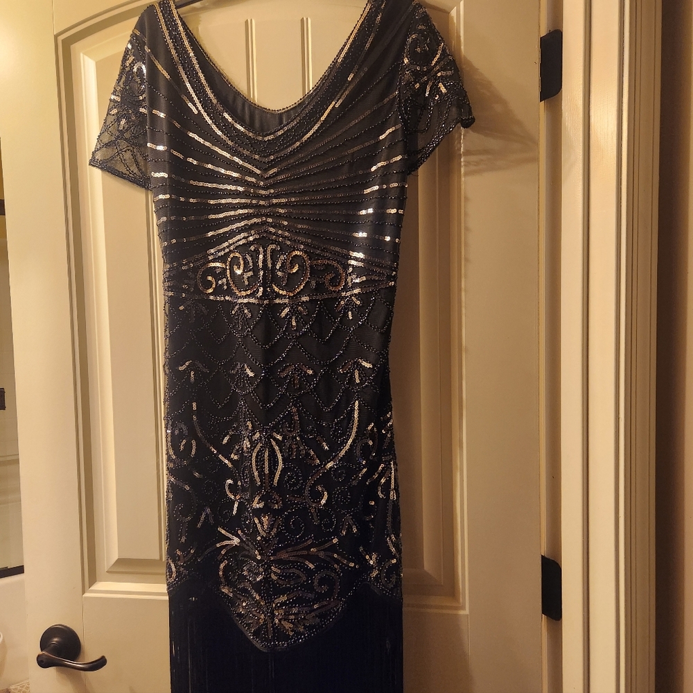 Chic Black and Gold Embellished Mini Dress